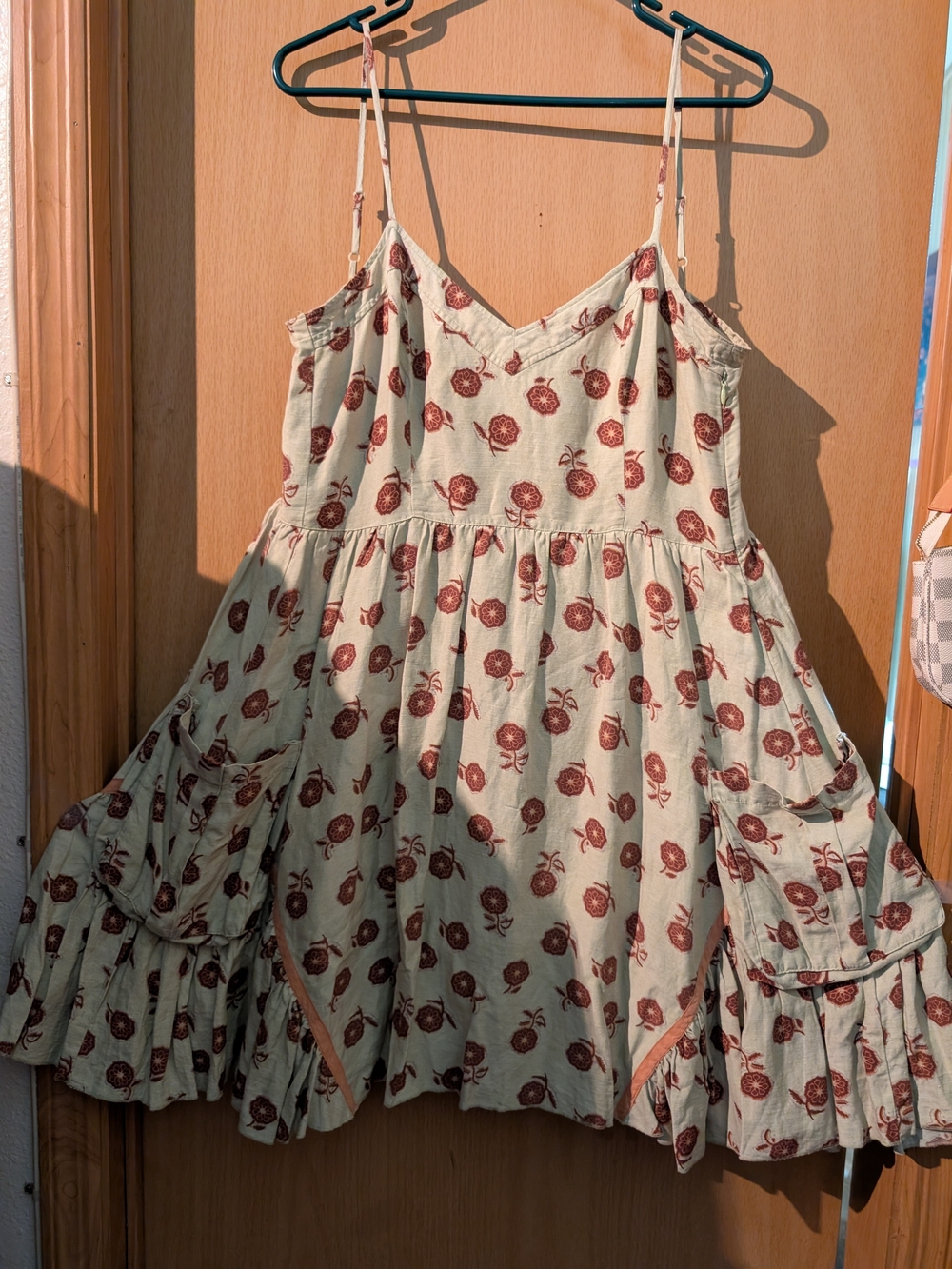 Free People - Light Green Sundress with Rust Rose Print
